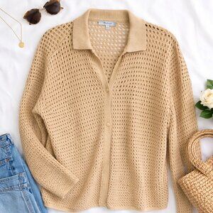 Madewell Open Knit Button Cardigan Sweater – Size M – Neutral Tan